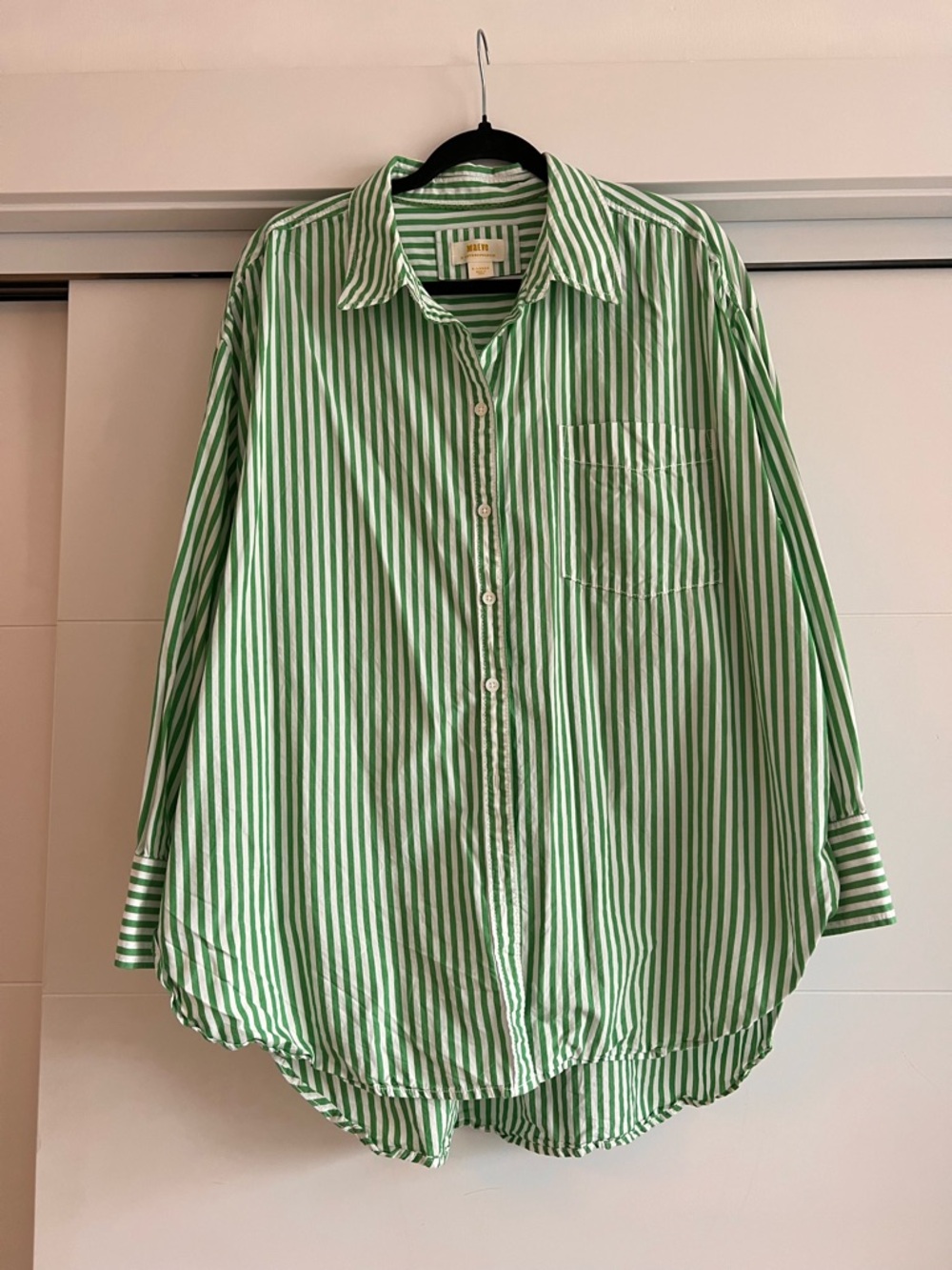 Maeve “Bennett” Green and White Striped Oversized Button-Down Shirt